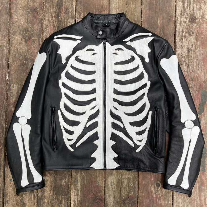 Men's Vanson Skeleton Bones Red Leather Jacket Men's Vanson Skeleton Bones Red Leather Jacket