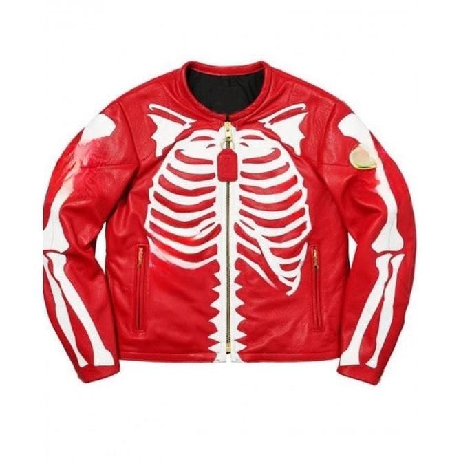 Men's Vanson Skeleton Bones Red Leather Jacket Men's Vanson Skeleton Bones Red Leather Jacket