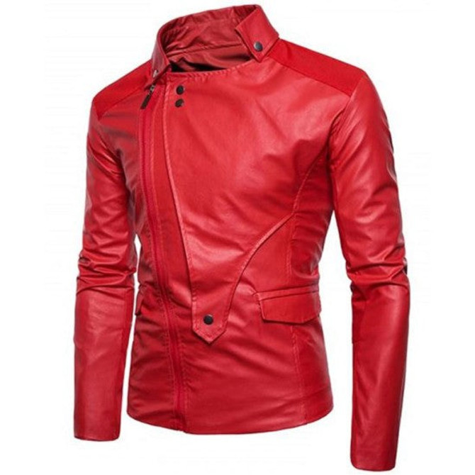 Men's FJM592 Slim Fit Red Leather Biker Jacket