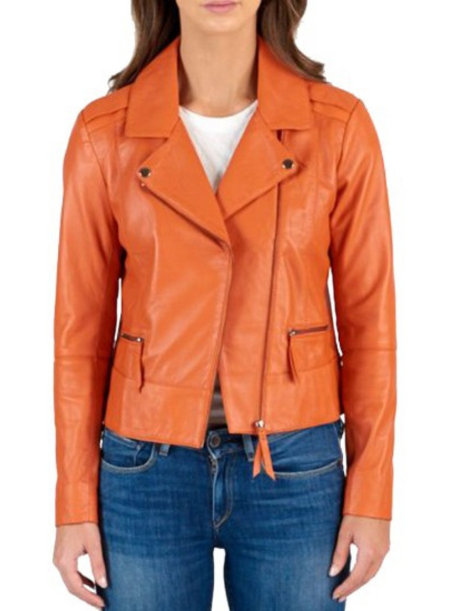 Women's Asymmetrical Motorcycle Orange Leather Biker Jacket Women's Asymmetrical Motorcycle Orange Leather Biker Jacket