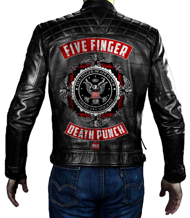 Mens Designer Five Finger Death Punch Black Leather Jacket Mens Designer Five Finger Death Punch Black Leather Jacket