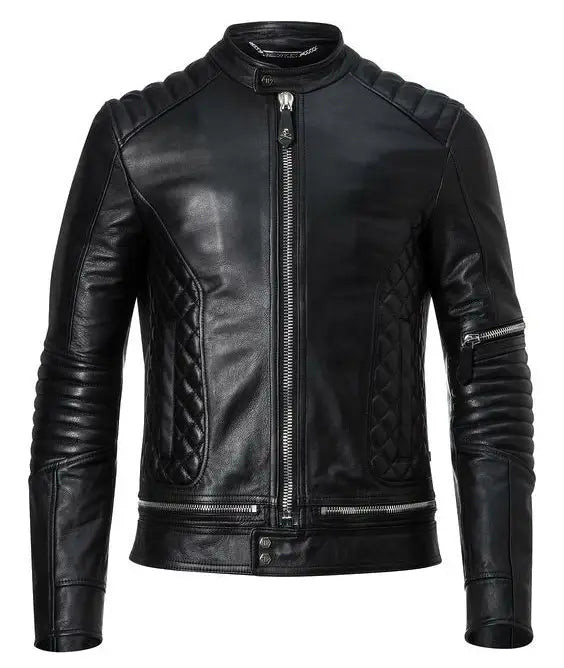 Mens Black Bomber Quilted Leather stylish Jacket
