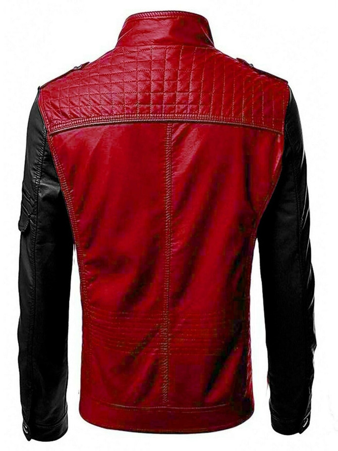 Mens Black Red Motorcycle Cafe Racer Vintage Classic Leather Jacket