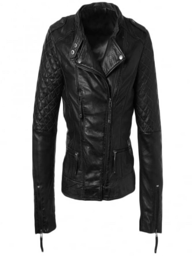 Womens Quilted Style Black Leather Motorcycle Jacket Womens Quilted Style Black Leather Motorcycle Jacket