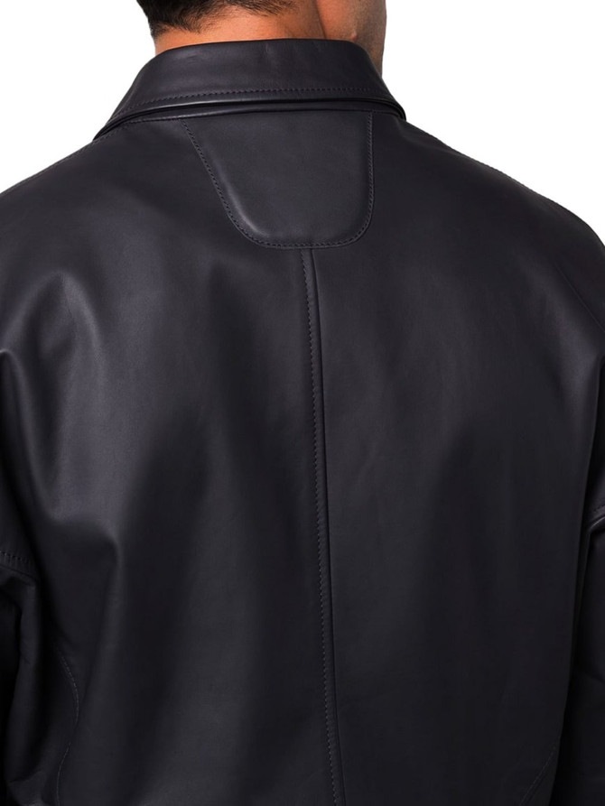 Mens Ferrari Short Black Leather Jacket