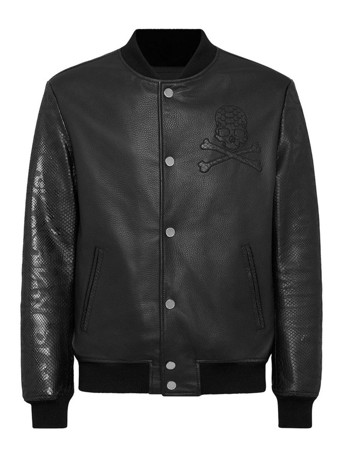 Mens Python Bomber Luxury Black Leather Jacket