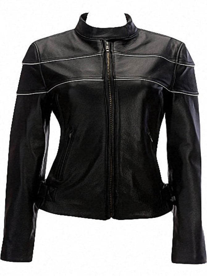 Women Black Motorcycle Biker Leather Jacket