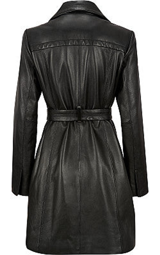 Women Black Dawn Trench Leather Coat Women Black Dawn Trench Leather Coat