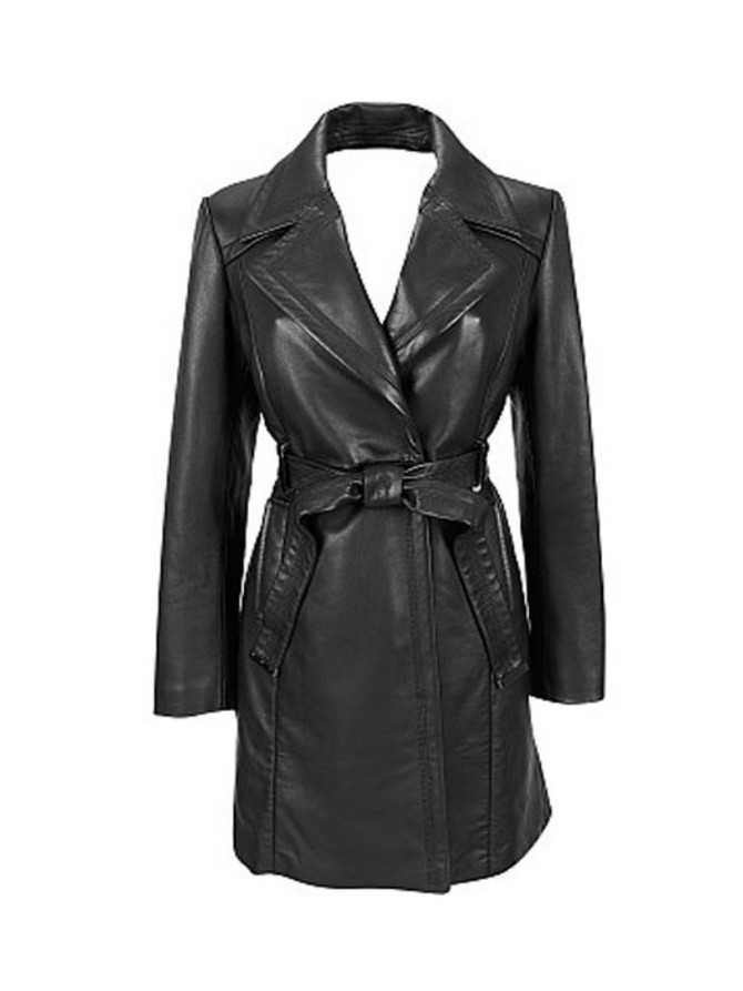 Women Black Dawn Trench Leather Coat Women Black Dawn Trench Leather Coat