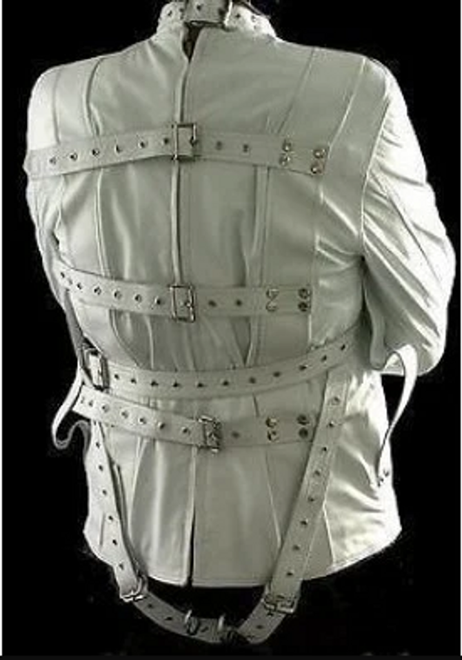 Mens White Genuine Leather Strait Jacket