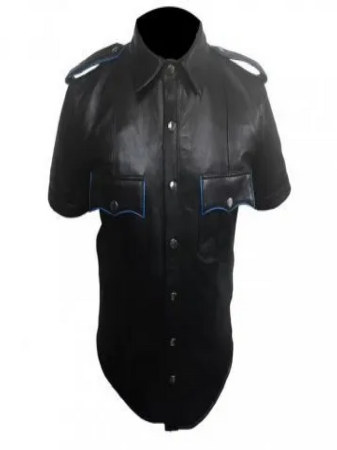 Mens Very Hot Genuine Black & Blue Leather Shirt