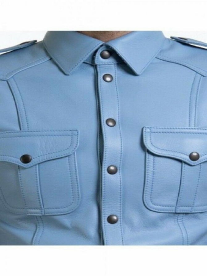 Mens Very Hot Genuine Blue Leather Shirt Mens Very Hot Genuine Blue Leather Shirt