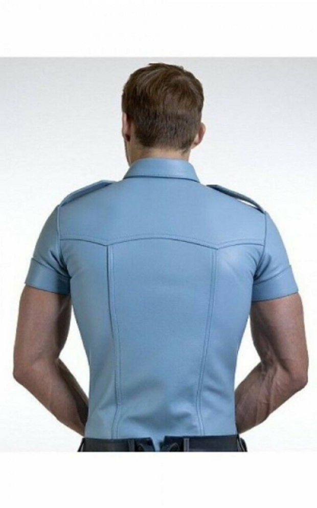 Mens Very Hot Genuine Blue Leather Shirt Mens Very Hot Genuine Blue Leather Shirt