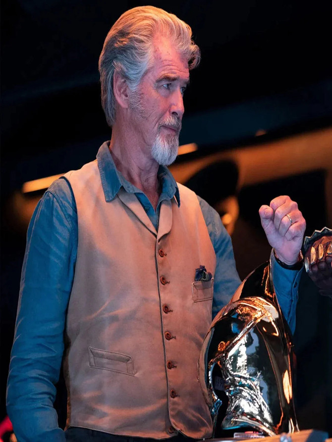 New Black Adam Pierce Brosnan Suede Tan Brown Vest New Black Adam Pierce Brosnan Suede Tan Brown Vest