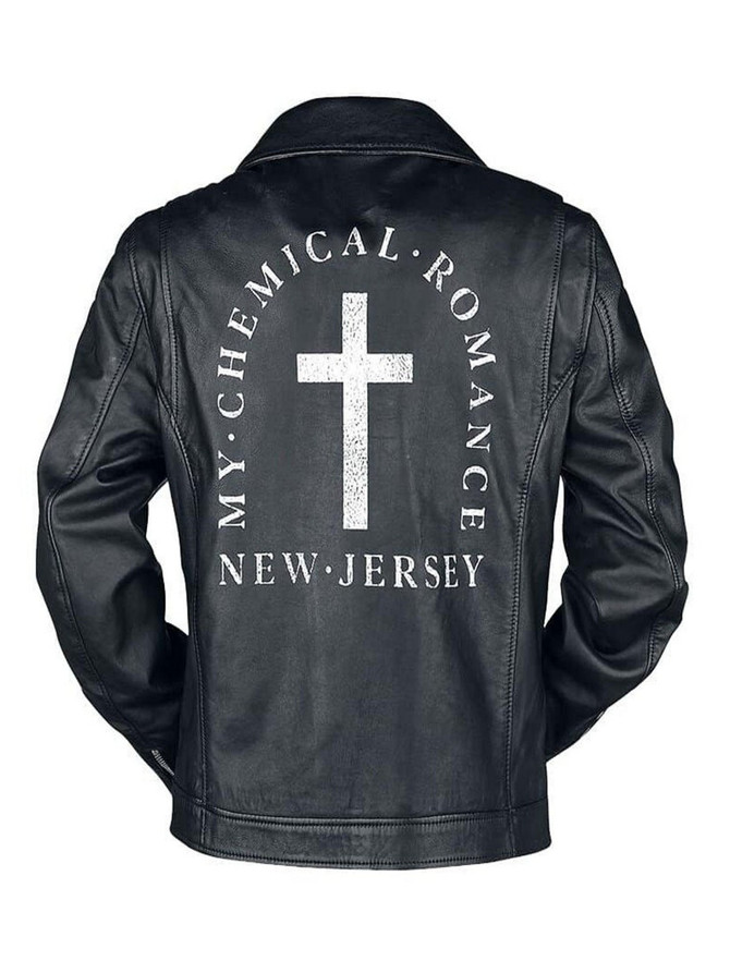 My Chemical Romance New Jersey Black Leather Jacket My Chemical Romance New Jersey Black Leather Jacket