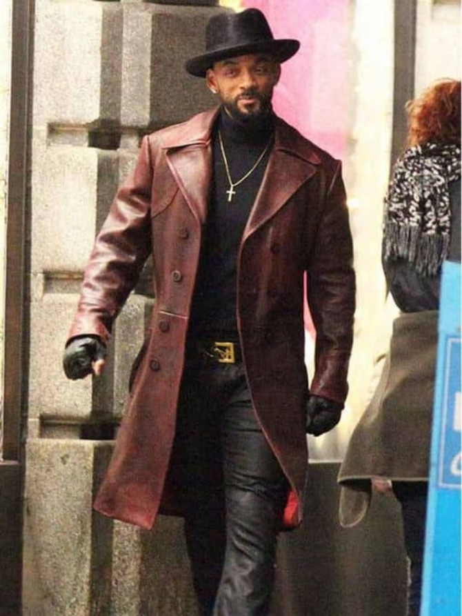 Suicide Squad Will Smith Brown Leather Trench Coat Suicide Squad Will Smith Brown Leather Trench Coat