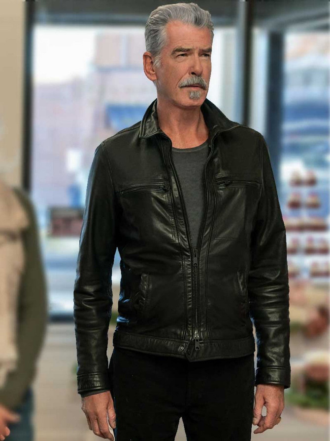 Pierce Brosnan The Out-Laws 2023 Black Leather Jacket Pierce Brosnan The Out-Laws 2023 Black Leather Jacket