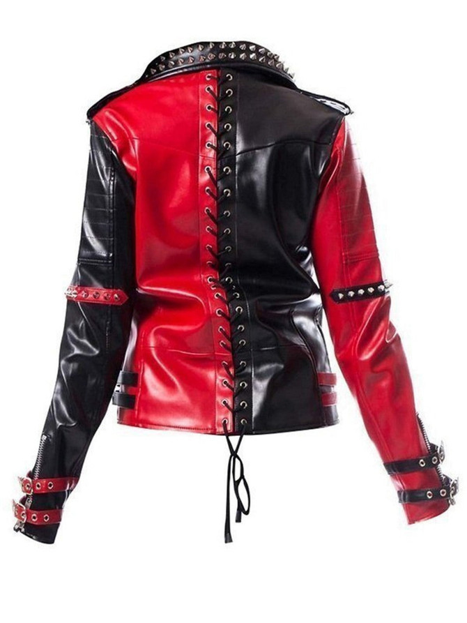Toni Rossall Studded Red Black Leather Jacket