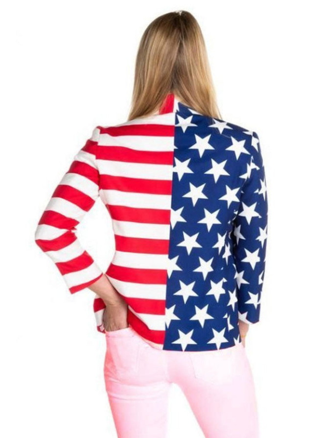 Women Independence Day American Flag Cotton Blazer Women Independence Day American Flag Cotton Blazer