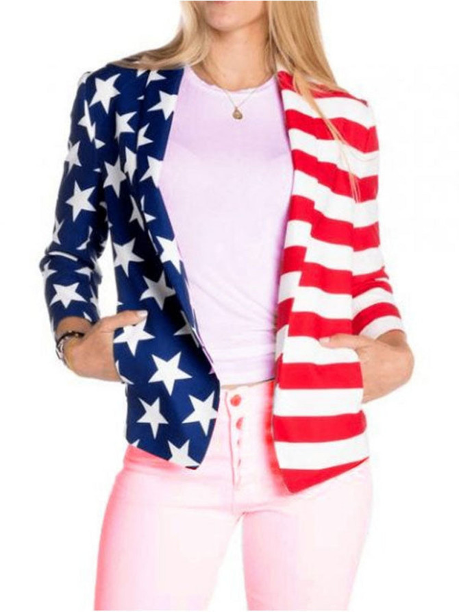 Women Independence Day American Flag Cotton Blazer Women Independence Day American Flag Cotton Blazer
