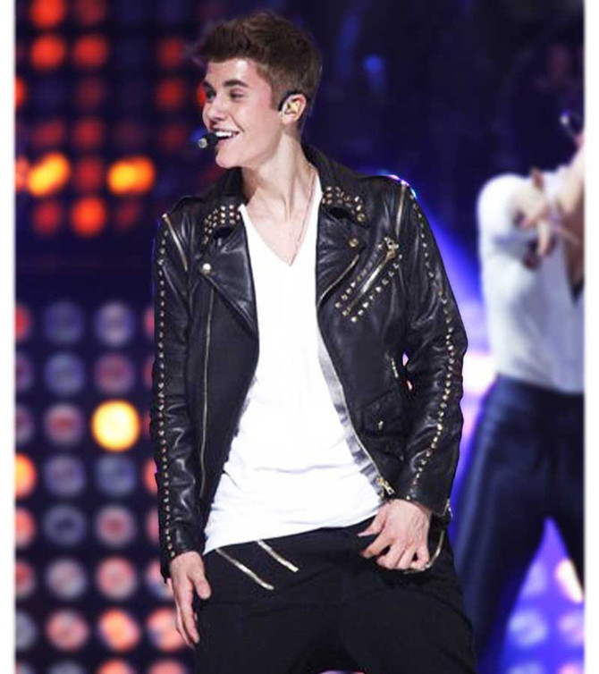 Justin Bieber All Around the World Black Leather Jacket Justin Bieber All Around the World Black Leather Jacket