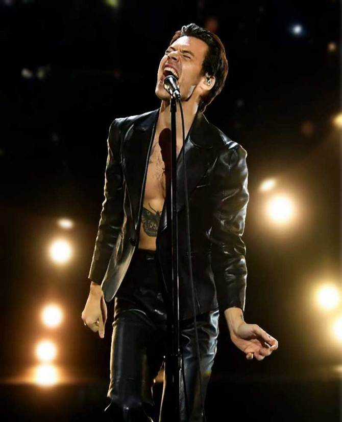 Grammys 2021 Harry Styles Black Leather Jacket Grammys 2021 Harry Styles Black Leather Jacket