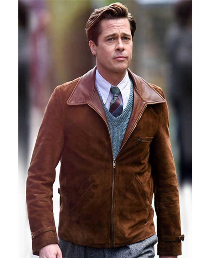 Brad Pitt TV Series Allied Brown Suede Leather Jacket Brad Pitt TV Series Allied Brown Suede Leather Jacket