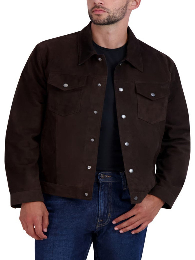 Men’s Dark Brown Suede Trucker Jacket