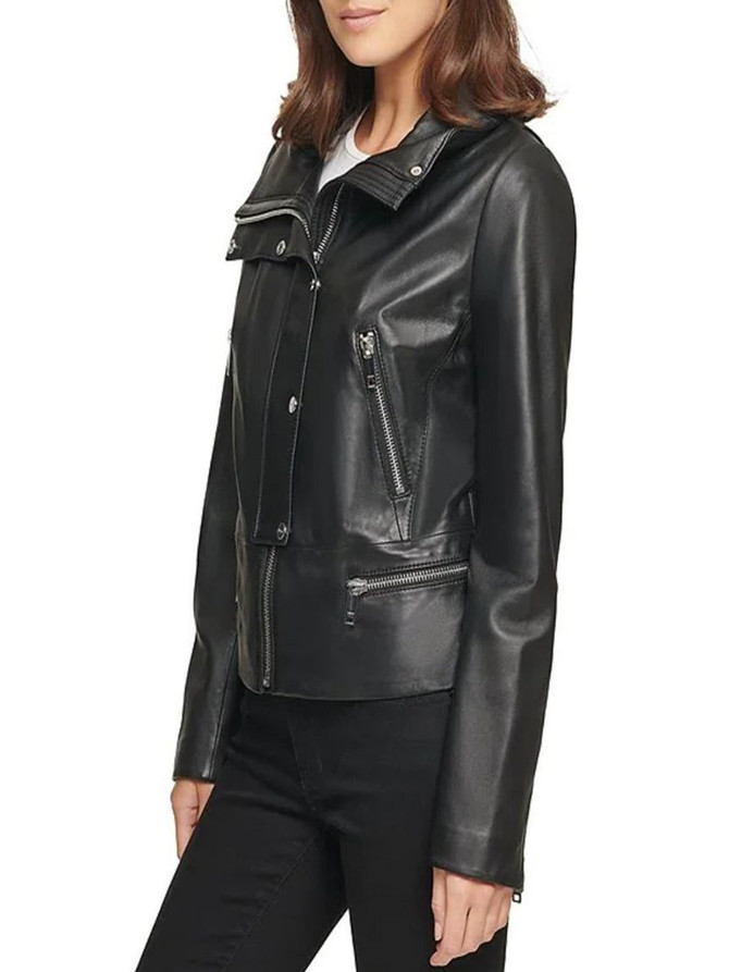 Womens Genuine Lambskin Leather Moto Jacket