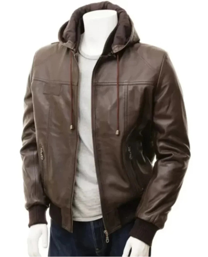 Mens Distressed Brown Hooded Leather Jacket Mens Distressed Brown Hooded Leather Jacket