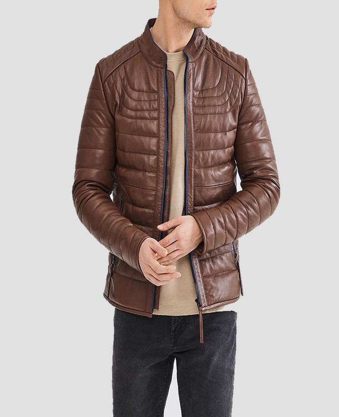 Mens Brown Inflatable Leather Jacket
