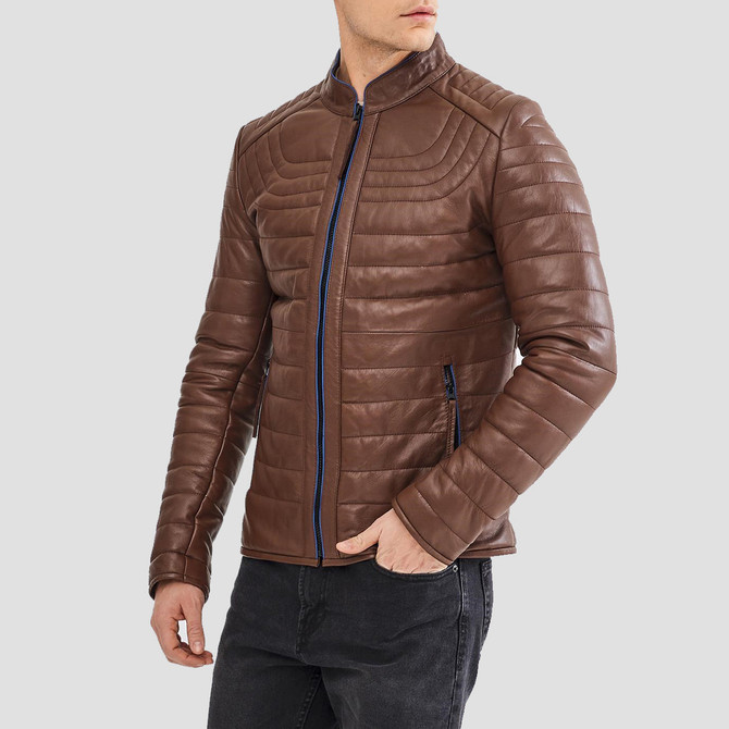 Mens Brown Inflatable Leather Jacket