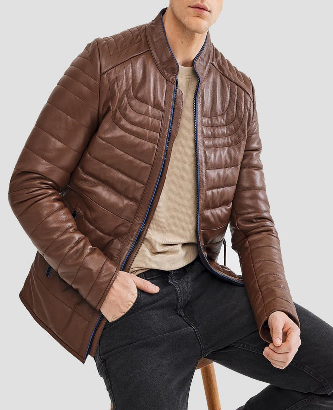 Mens Brown Inflatable Leather Jacket