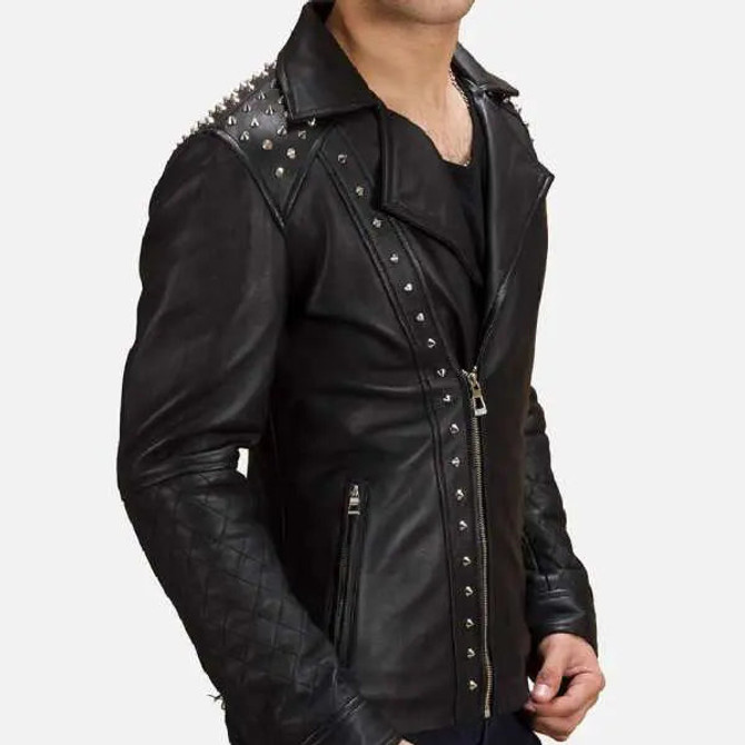 Mens Studded Black Leather Jacket