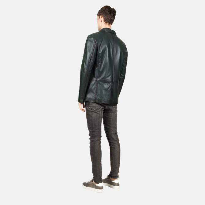 Mens Dark Green Leather Blazer