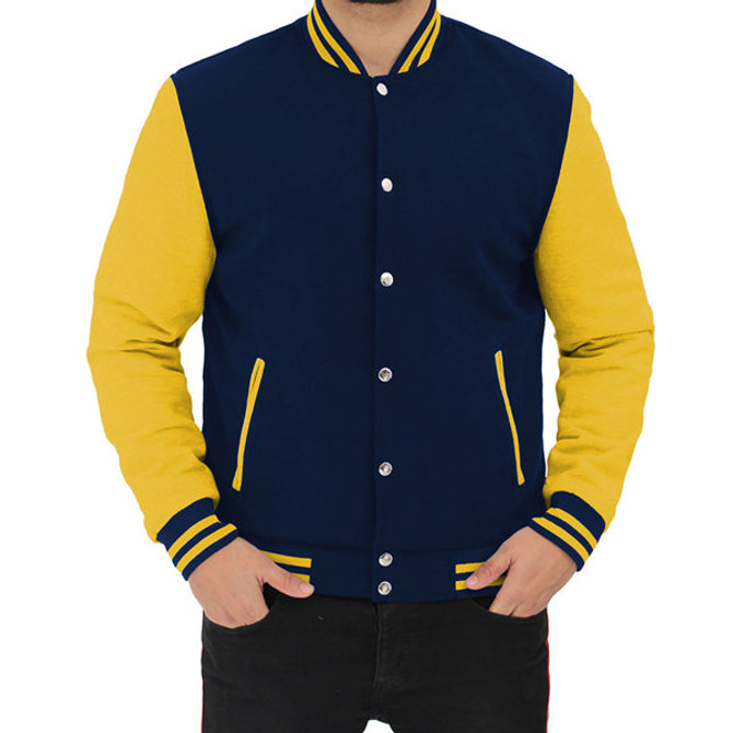 Men's Casual Blue and Yellow Varsity Jacket