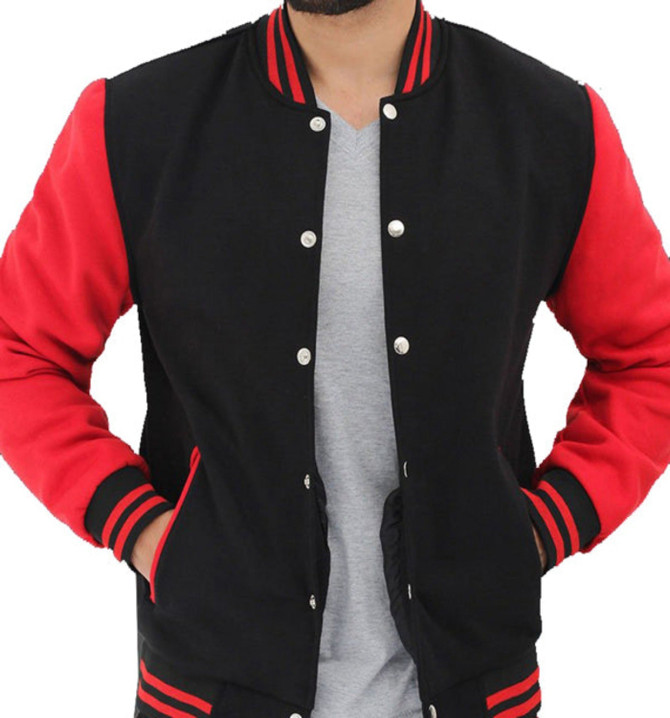 Men's Stylish Black and Red Varsity Jacket