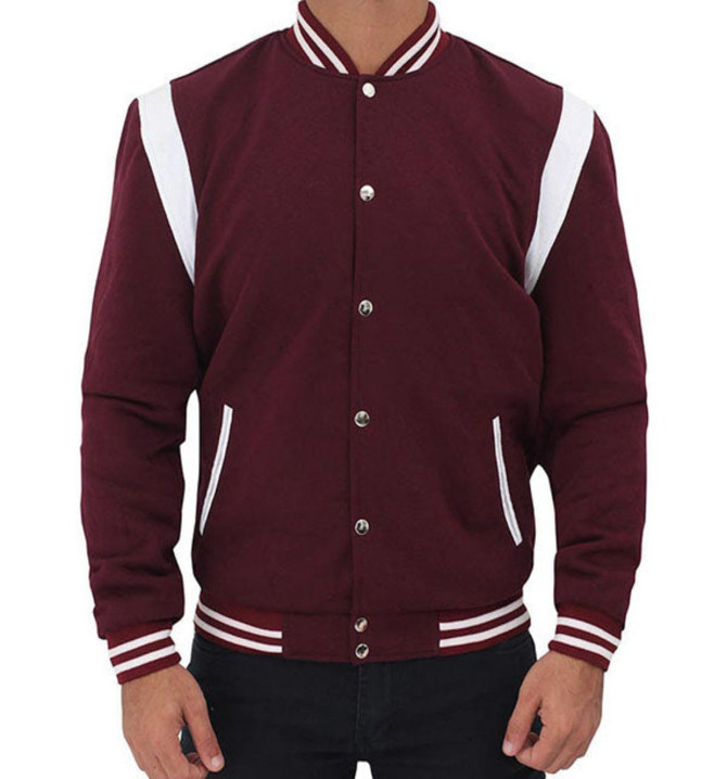 Men's Stylish Maroon Varsity Jacket