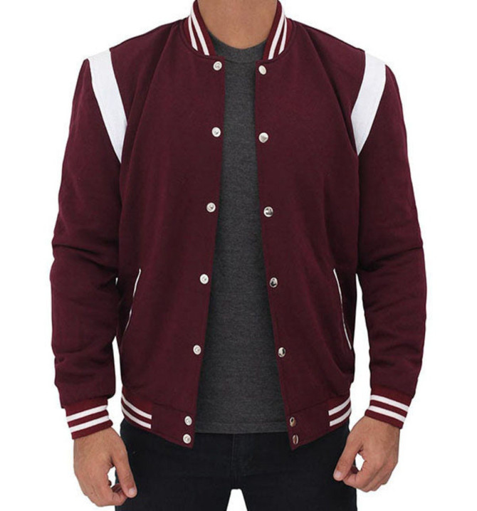 Men's Stylish Maroon Varsity Jacket