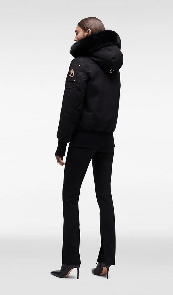 Womens Gold Debbie Bomber Fur Collar Black Jacket Womens Gold Debbie Bomber Fur Collar Black Jacket