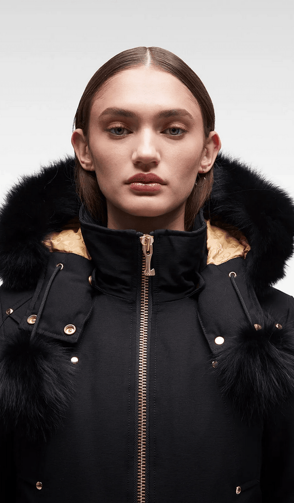 Womens Gold Debbie Bomber Fur Collar Black Jacket Womens Gold Debbie Bomber Fur Collar Black Jacket