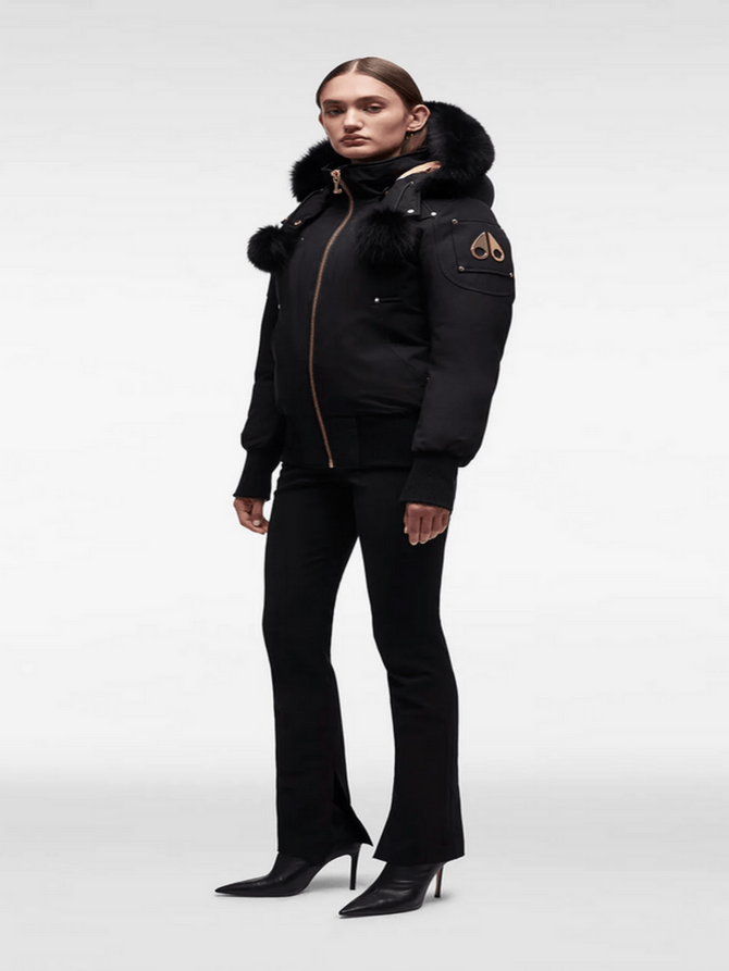 Womens Gold Debbie Bomber Fur Collar Black Jacket Womens Gold Debbie Bomber Fur Collar Black Jacket