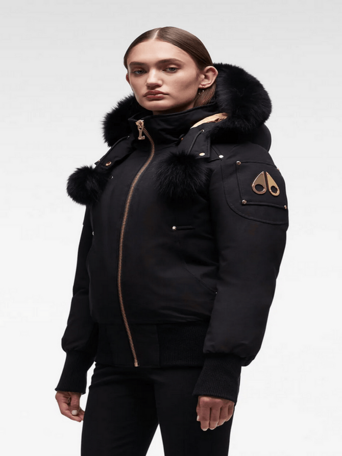 Womens Gold Debbie Bomber Fur Collar Black Jacket Womens Gold Debbie Bomber Fur Collar Black Jacket