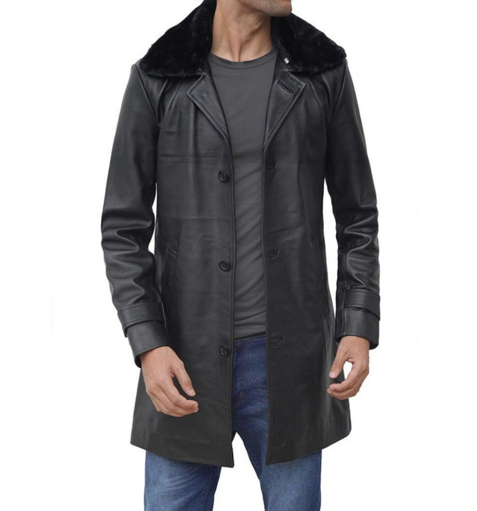 Mens Decent Black Shearling Leather Coat