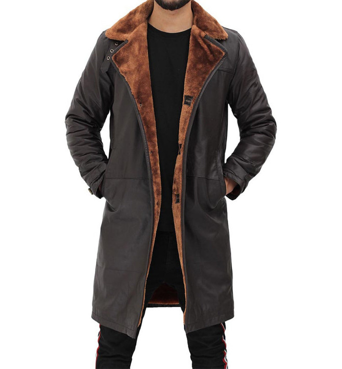 Mens Glamorous Dark Brown Shearling Leather Coat