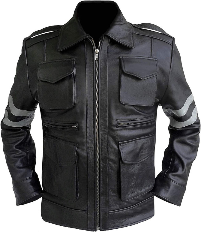 Mens Gamer Classic Six Pockets Leather Jacket Mens Gamer Classic Six Pockets Leather Jacket