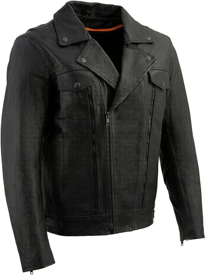 Men’s Black Leather Motorcycle Jacket with Utility Pockets Men’s Black Leather Motorcycle Jacket with Utility Pockets