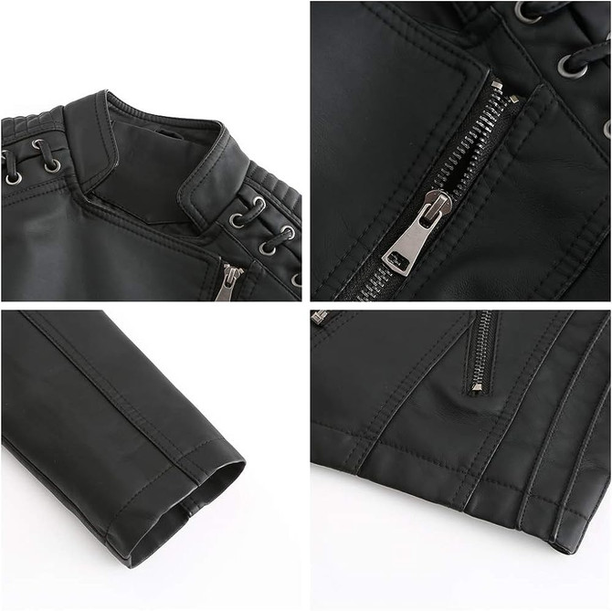 Women's Long Sleeve Zipper Slim Biker Leather Jacket