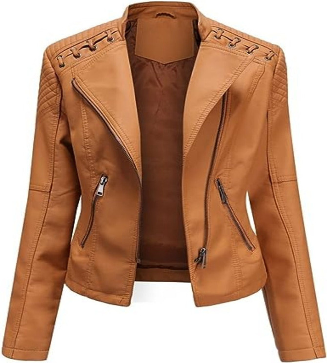Women's Long Sleeve Zipper Slim Biker Leather Jacket