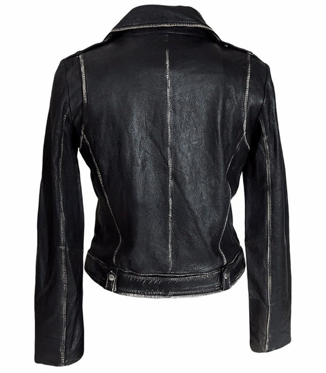 Womens Distressed Belted Designer Black Leather Jacket Womens Distressed Belted Designer Black Leather Jacket